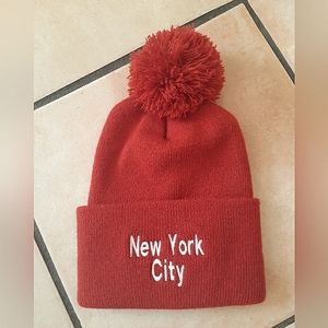 NWOT NYC Pom-Pom Red Winter Hat
